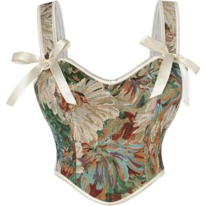 image:imageSCARLET DARKNESS Corset Tops for Women Sweetheart Neckline Floral Corset with Zipper Size 618Green Chrysanthemum