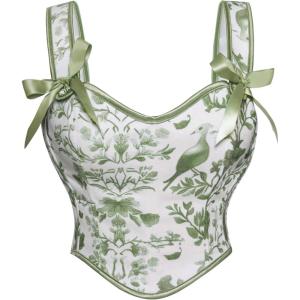 image:imageSCARLET DARKNESS Corset Tops for Women Sweetheart Neckline Floral Corset with Zipper Size 618Green Flower Bird