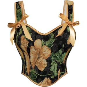 image:imageSCARLET DARKNESS Corset Tops for Women Sweetheart Neckline Floral Corset with Zipper Size 618Midnight Yellow Flower