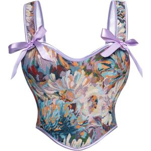 image:imageSCARLET DARKNESS Corset Tops for Women Sweetheart Neckline Floral Corset with Zipper Size 618Purple Chrysanthemum