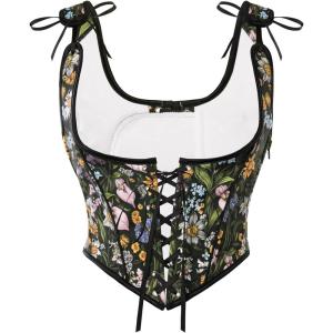 image:imageSCARLET DARKNESS Corset Tops for Women Underbust Floral Print Vintage Bustier TopBlack Garden Floral