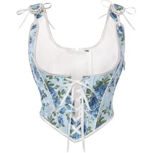 image:imageSCARLET DARKNESS Corset Tops for Women Underbust Floral Print Vintage Bustier TopBlue Peony Floral