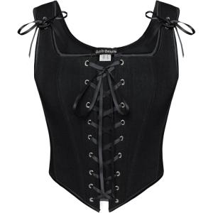 image:imageSCARLET DARKNESS Womens Renaissance Corset Tops Vintage Lace Up Overbust Bustier BodiceDeep Black
