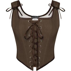 image:imageSCARLET DARKNESS Womens Renaissance Corset Tops Vintage Lace Up Overbust Bustier BodiceDeep Drown