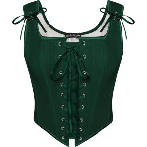 image:imageSCARLET DARKNESS Womens Renaissance Corset Tops Vintage Lace Up Overbust Bustier BodiceForest Green