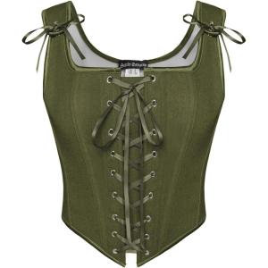 image:imageSCARLET DARKNESS Womens Renaissance Corset Tops Vintage Lace Up Overbust Bustier BodiceOlive Green