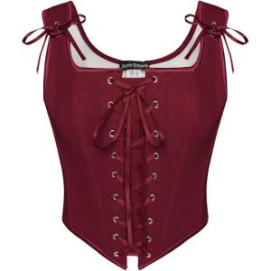 image:imageSCARLET DARKNESS Womens Renaissance Corset Tops Vintage Lace Up Overbust Bustier BodiceWine
