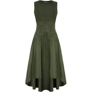 image:imageSCARLRT DARKNESS Women Renaissance Costume Underbust Pirate Peasant High Low Dress with PocketsArmy Green