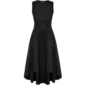 image:imageSCARLRT DARKNESS Women Renaissance Costume Underbust Pirate Peasant High Low Dress with PocketsBlack