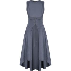 image:imageSCARLRT DARKNESS Women Renaissance Costume Underbust Pirate Peasant High Low Dress with PocketsDusty Blue