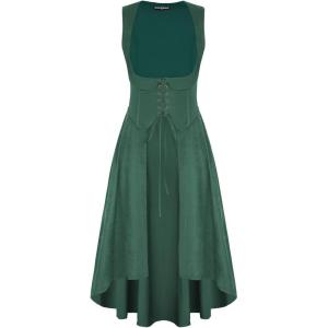 image:imageSCARLRT DARKNESS Women Renaissance Costume Underbust Pirate Peasant High Low Dress with PocketsForest Green