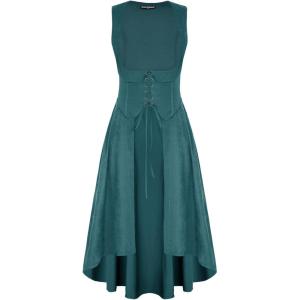 image:imageSCARLRT DARKNESS Women Renaissance Costume Underbust Pirate Peasant High Low Dress with PocketsIndigo