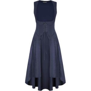 image:imageSCARLRT DARKNESS Women Renaissance Costume Underbust Pirate Peasant High Low Dress with PocketsNavy Blue