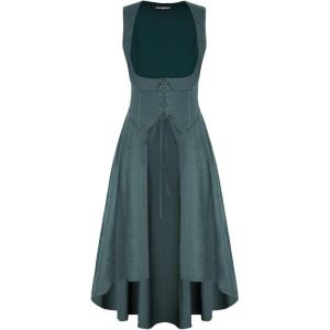 image:imageSCARLRT DARKNESS Women Renaissance Costume Underbust Pirate Peasant High Low Dress with PocketsPonderosa Green