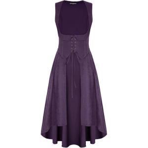 image:imageSCARLRT DARKNESS Women Renaissance Costume Underbust Pirate Peasant High Low Dress with PocketsPurple