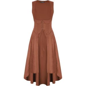 image:imageSCARLRT DARKNESS Women Renaissance Costume Underbust Pirate Peasant High Low Dress with PocketsRust