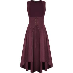 image:imageSCARLRT DARKNESS Women Renaissance Costume Underbust Pirate Peasant High Low Dress with PocketsWine