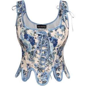 image:imageScarlet Darkness Corset Tops for Women Renaissance Corset Floral Lace Up Bodyshaper BustierApricot Blue Flowers