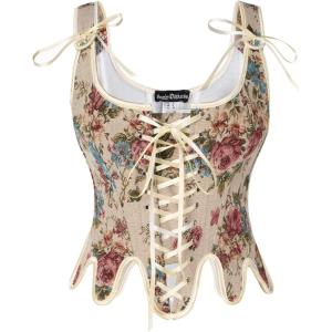 image:imageScarlet Darkness Corset Tops for Women Renaissance Corset Floral Lace Up Bodyshaper BustierApricot Floral