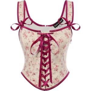 image:imageScarlet Darkness Corset Tops for Women Renaissance Corset Floral LaceUp Vintage Overbust Bustier BodiceApricot Pink Floral