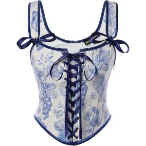 image:imageScarlet Darkness Corset Tops for Women Renaissance Corset Floral LaceUp Vintage Overbust Bustier BodiceBlue Grapes