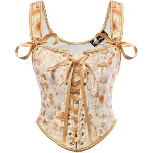 image:imageScarlet Darkness Corset Tops for Women Renaissance Corset Floral LaceUp Vintage Overbust Bustier BodiceOrange Mushroom