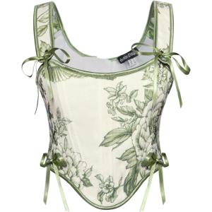 image:imageScarlet Darkness Corset Tops for Women Renaissance Lace Up Floral Bustier Tops Size 616Elegant Green