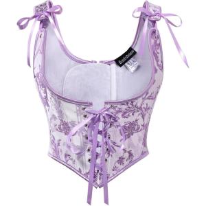 image:imageScarlet Darkness Corset Tops for Women Renaissance Underbust Corset Boned Lace Up CorsetsLight Purple Floral