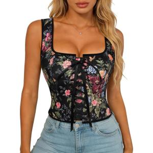 image:imageScarlet Darkness Renaissance Corset Top for Women Boned Laceup Overbust Bustier CorsetsBlack Multi Floral
