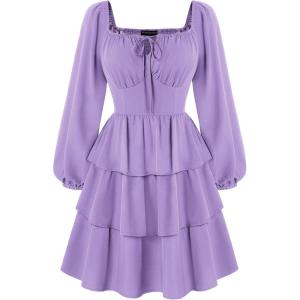 image:imageScarlet Darkness Renaissance Dress for Women Off Shoulder Long Sleeve Medieval Corset DressesPurple