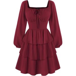 image:imageScarlet Darkness Renaissance Dress for Women Off Shoulder Long Sleeve Medieval Corset DressesRed