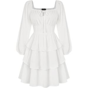 image:imageScarlet Darkness Renaissance Dress for Women Off Shoulder Long Sleeve Medieval Corset DressesWhite