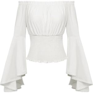 image:imageScarlet Darkness Women Bell Sleeve Smocked Top Off The Shoulder Peasant Blouse Renaissance Pirate ShirtWhite