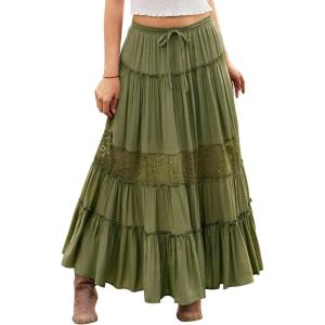 image:imageScarlet Darkness Womens Boho Maxi Skirts Flowy Lace Tiered Long Renaissance Skirt with PocketsOlive Green