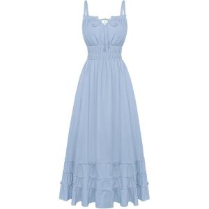 image:imageScarlet Darkness Womens Summer Maxi Dress 2026 Boho Sleeveless Ruffle Flowy Milkmaid Sundress with PocketsLight Blue