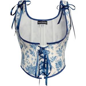 image:imageScarlet Darkness Womens Underbust Corset Top Renaissance Medieval Laceup Boned Fairycore Pirate CorsetsBeige Blue Floral