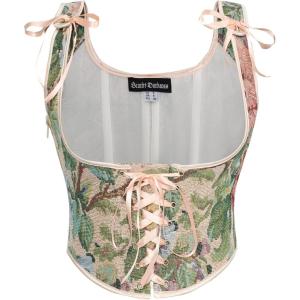 image:imageScarlet Darkness Womens Underbust Corset Top Renaissance Medieval Laceup Boned Fairycore Pirate CorsetsBeige Green Floral