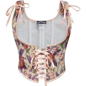 image:imageScarlet Darkness Womens Underbust Corset Top Renaissance Medieval Laceup Boned Fairycore Pirate CorsetsBeige Purple Floral