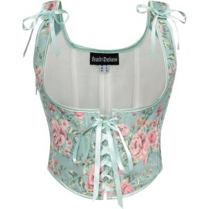 image:imageScarlet Darkness Womens Underbust Corset Top Renaissance Medieval Laceup Boned Fairycore Pirate CorsetsBlue Pink Floral