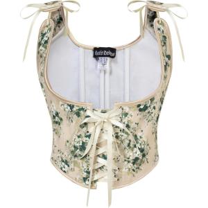 image:imageScarlet Darkness Womens Underbust Corset Top Renaissance Medieval Laceup Boned Fairycore Pirate CorsetsIvory Green Floral