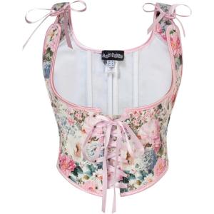 image:imageScarlet Darkness Womens Underbust Corset Top Renaissance Medieval Laceup Boned Fairycore Pirate CorsetsPink Multi Floral