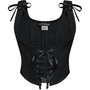 image:imageScarlet Darkness Womens Underbust Corset Top Renaissance Medieval Laceup Boned Fairycore Pirate CorsetsSolid Black
