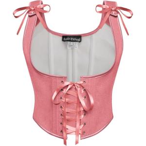 image:imageScarlet Darkness Womens Underbust Corset Top Renaissance Medieval Laceup Boned Fairycore Pirate CorsetsSolid Coral Pink