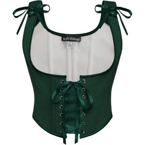 image:imageScarlet Darkness Womens Underbust Corset Top Renaissance Medieval Laceup Boned Fairycore Pirate CorsetsSolid Dark Green