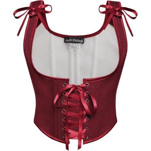 image:imageScarlet Darkness Womens Underbust Corset Top Renaissance Medieval Laceup Boned Fairycore Pirate CorsetsSolid Dark Red