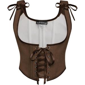 image:imageScarlet Darkness Womens Underbust Corset Top Renaissance Medieval Laceup Boned Fairycore Pirate CorsetsSolid Deep Brown