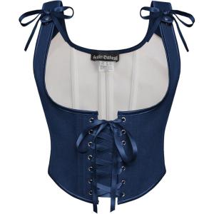 image:imageScarlet Darkness Womens Underbust Corset Top Renaissance Medieval Laceup Boned Fairycore Pirate CorsetsSolid Navy