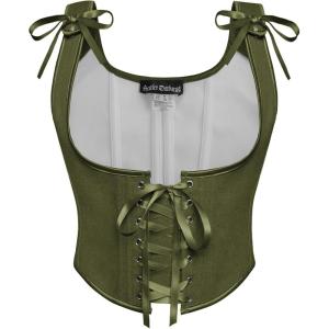 image:imageScarlet Darkness Womens Underbust Corset Top Renaissance Medieval Laceup Boned Fairycore Pirate CorsetsSolid Olive Green