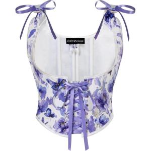image:imageScarlet Darkness Womens Underbust Corset Top Renaissance Medieval Laceup Boned Fairycore Pirate CorsetsWhite Purple Floral
