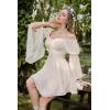 image:imageScarlet Darkness Womens Renaissance Fairy Dress 2026 Summer Boho Off The Shoulder Flowy Corset Mini DressesBeige